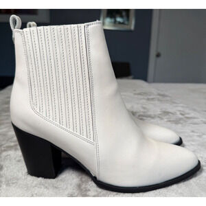 Clarks West Lo White Leather Chelsea Ankle Western Boots Womens Size 10